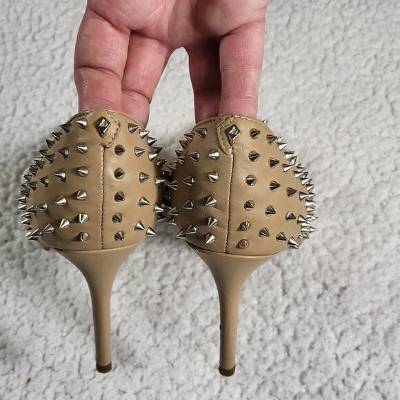 Sam Edelman Shoes HADLEE Oatmeal Suede Spiked Pump D'Orsay Heel size 6.5 - Picture 3 of 8